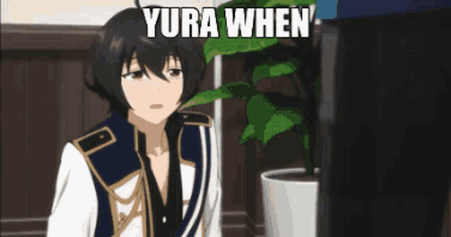 a cartoon character says yura when while looking at a television