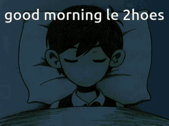 a picture of a boy sleeping with the words good morning le 2hoes