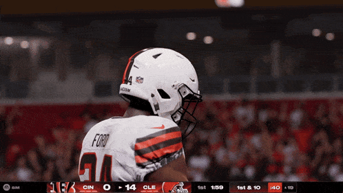 a football player with the name ford on the back of his shirt