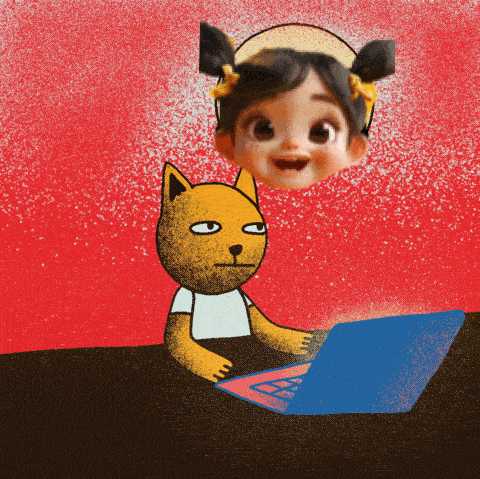 a cartoon drawing of a cat with a girl 's head above it