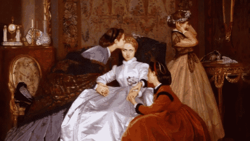 a painting of a woman sitting on a couch