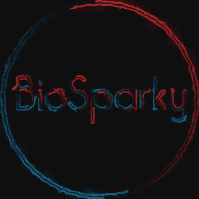 a red and blue circle with the words biosparky written inside