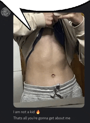 a man taking a picture of his stomach with a speech bubble that says i am not a kid