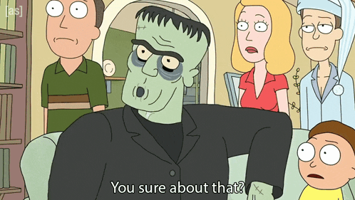 a cartoon character says " you sure about that " while sitting on a couch