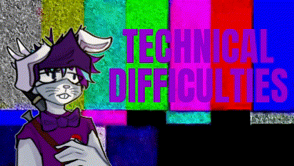 a drawing of a rabbit with the words " technical difficulties " behind him