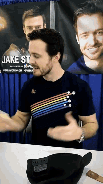 a man wearing a shirt that says jake st