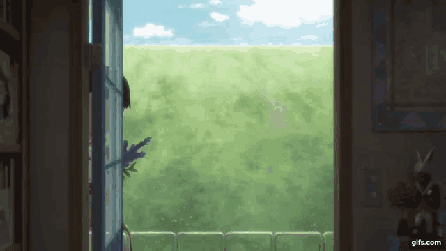 a gif of a person looking out of a window with the website gifs.com visible in the corner