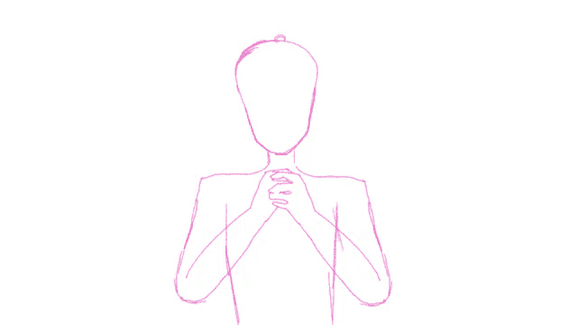 a drawing of a person with their hands folded in prayer