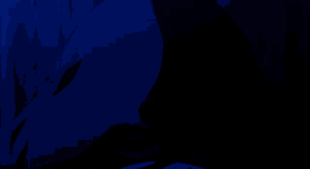 a drawing of a person with a blue mask on their face
