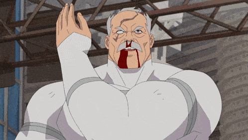 a cartoon of a man with a mustache and blood coming out of his nose