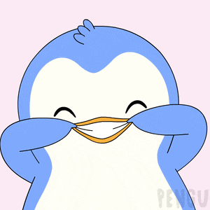 a blue and white penguin with the word penguin on the bottom