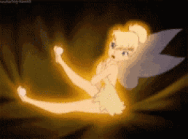 tinkerbell is flying through the air with her wings spread