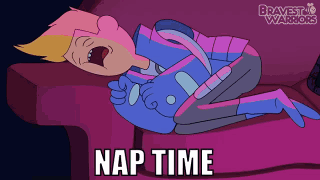 a cartoon of a person laying on a couch with the words nap time written below them