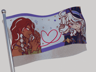 a flag with a picture of two people holding hands and a heart