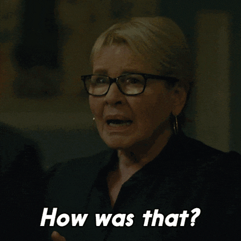 an older woman wearing glasses says how was that