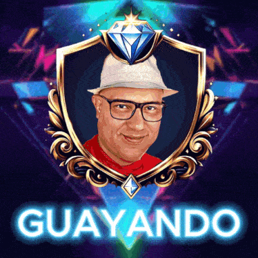 a man wearing glasses and a hat is in a shield with the name guayando below him