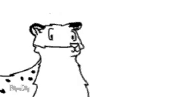 a black and white drawing of a cheetah standing on a white surface .