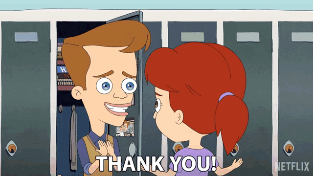 a cartoon of a man and a girl saying thank you on netflix