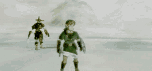 a video game character is standing next to another character