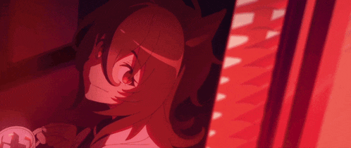 a cartoon drawing of a woman with red hair looking out a window