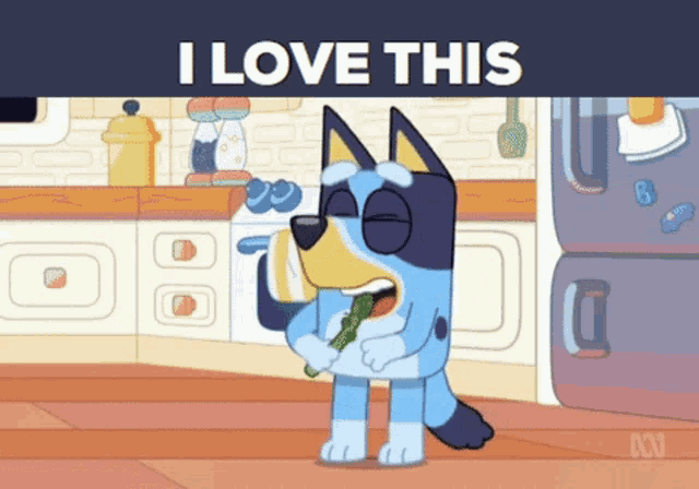 a cartoon of a dog brushing his teeth with the words " i love this " above it