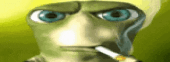 a cartoon character is smoking a cigarette in a pixelated image .