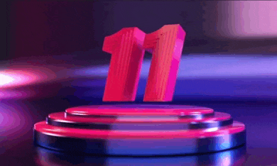 the number 11 is displayed on a podium