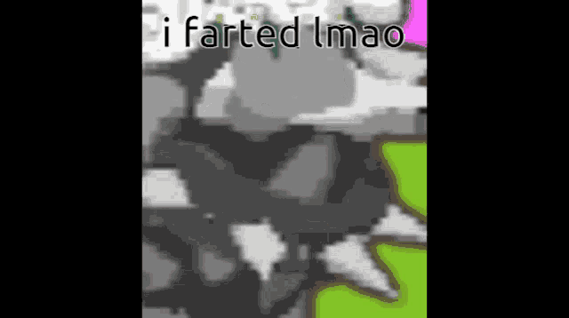 a pixel art drawing of a cat with the words `` i farted imao '' written above it .