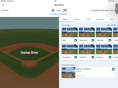 a screenshot of a baseball game that says game over on it