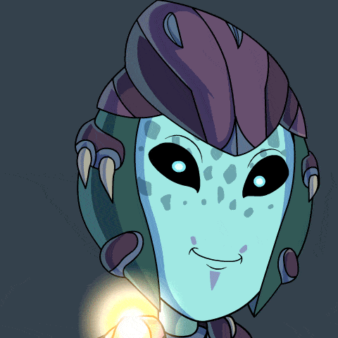 a cartoon drawing of an alien with a light coming out of his finger