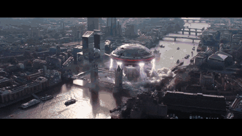 an aerial view of a city with a large dome in the middle of the city
