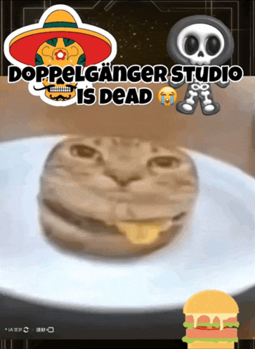 doppelganger studio is dead with a picture of a cat and a skull