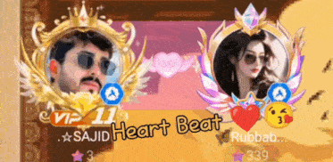 a picture of a man and a woman with the words vip 11 sajid heart beat rubbbab 339