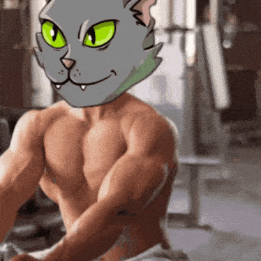 a man with a cat 's head on his chest