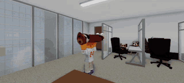 a person in an office with the number 24 on their shirt