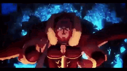 a cartoon character is holding a sword in his hand