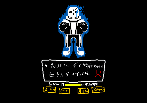 a drawing of a skeleton with a sword in a box with the letters lvl 19 written on it