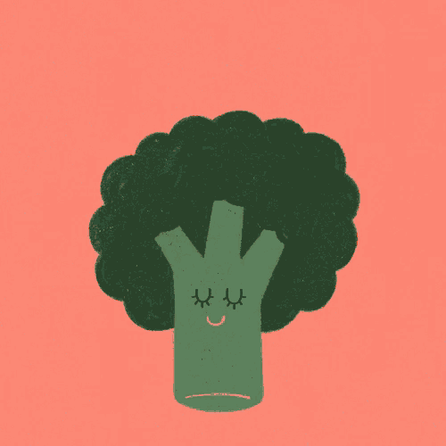 a drawing of a broccoli head with the words eat me written around it