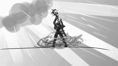 a black and white drawing of a person with a gun