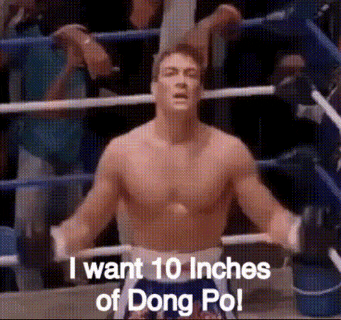 a shirtless boxer in a boxing ring says i want 10 inches of dong pol