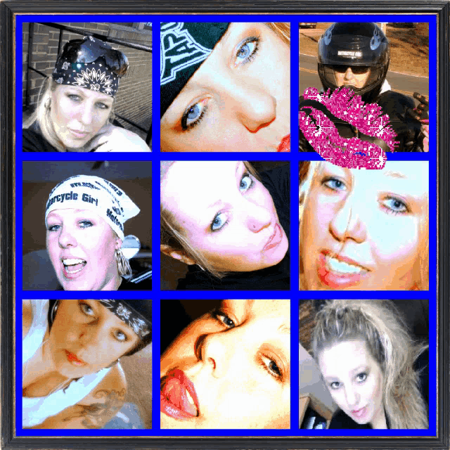 a collage of women with one wearing a bandana that says " motorcycle girl "