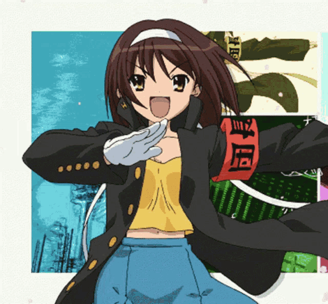 a cartoon girl with a red badge on her jacket that says ' a '