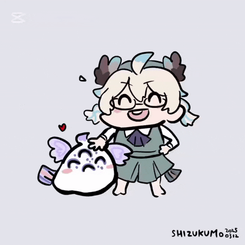 a drawing of a girl standing next to an axolotl and the year 2015