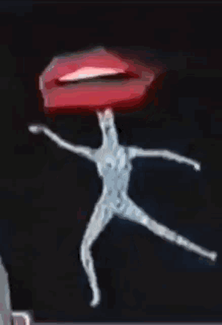 a silhouette of a man with a red lip on his head is dancing .