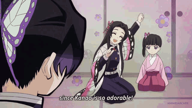a girl in a kimono says " since kanao is so adorable ! "