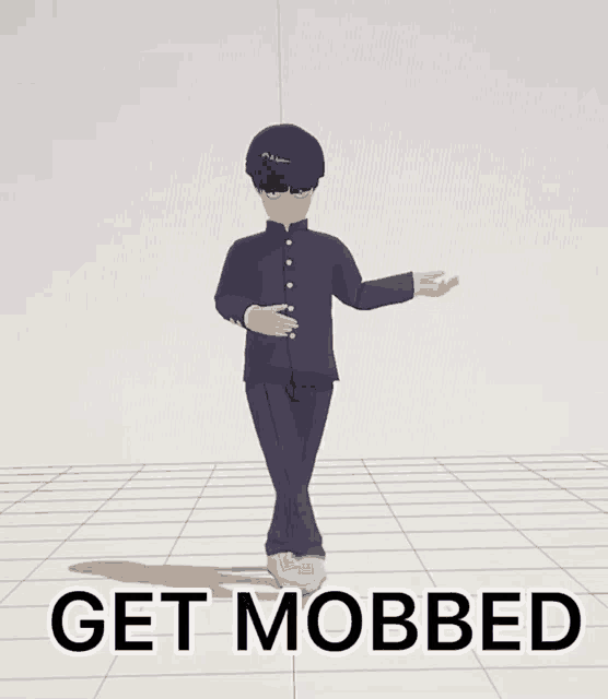a 3d model of a person with the words " get mobbed " below it