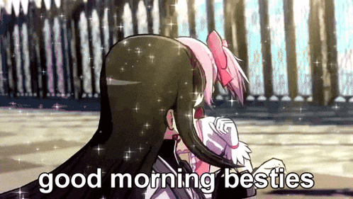 a picture of a girl with long hair and the words good morning besties
