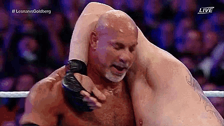 a wrestling match between lesnar and goldberg is being broadcasted live