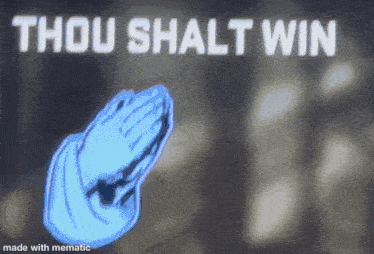 a cartoon of praying hands with the words thou shalt win behind them