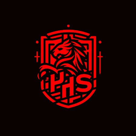 a yellow logo with a lion and the letters phs
